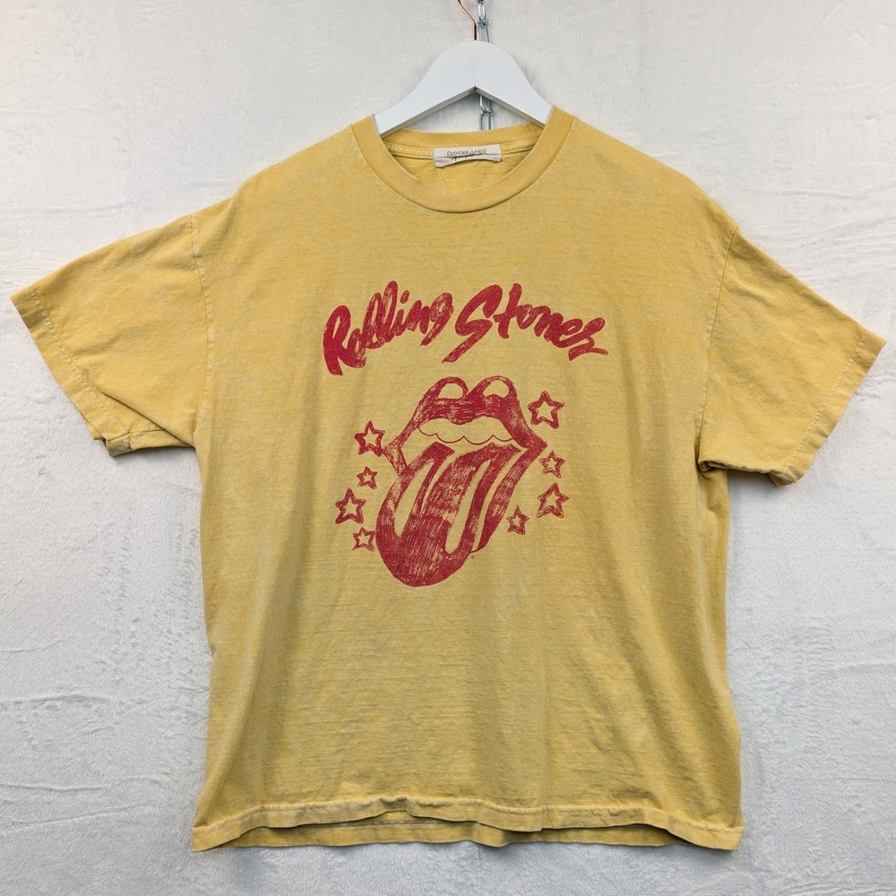 Daydreamer Free People Rolling Stones T-Shirt Women's Large Yellow Tongue Band